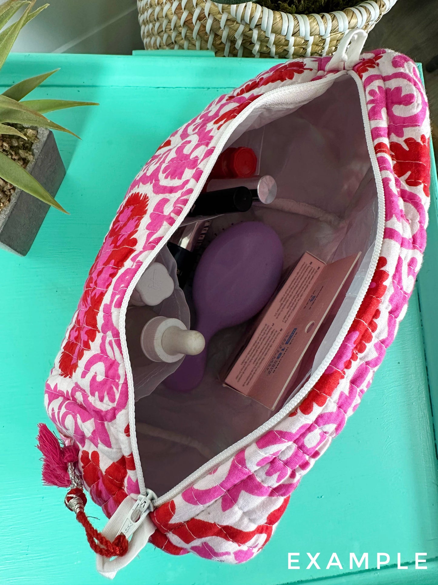 Pink Tiger Quilted Makeup Bag