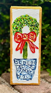 Christmas Wreath Topiary Textured Painted Art Block from Ninety Nine Boutique