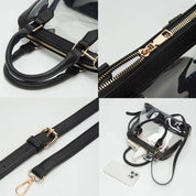 Faux Leather Trim Transparent Structured Top Handle Handbag / Crossbody Bag: Clear, Black