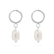 Silver PVD Freshwater Pearl Huggie Earrings