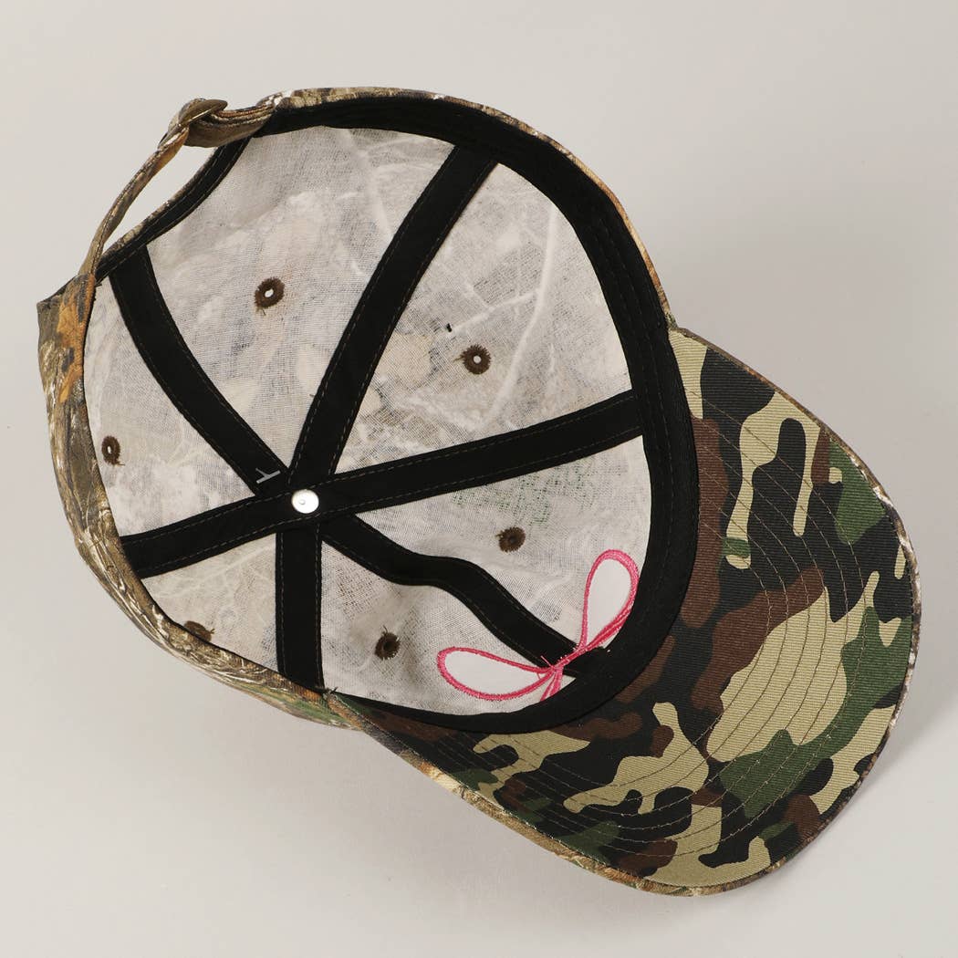 Ribbon Bow Embroidery Camo Baseball Cap