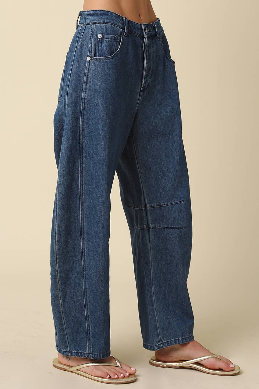 Dark Blue Denim Barrel Pants