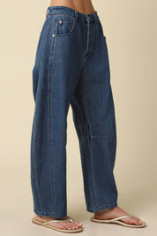 Dark Blue Denim Barrel Pants
