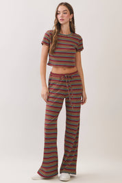 Brown Stripe Top & Pants Set showing two-piece set