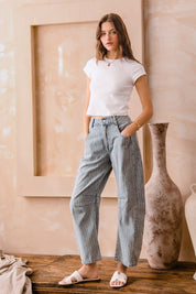 Stripe Denim Barrel Pants
