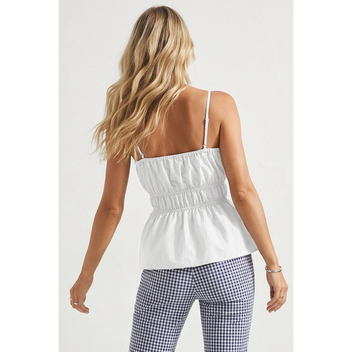 White Buckle Pleated Sleeveless Top