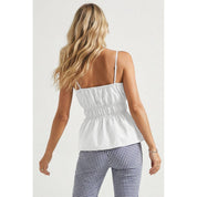 White Buckle Pleated Sleeveless Top