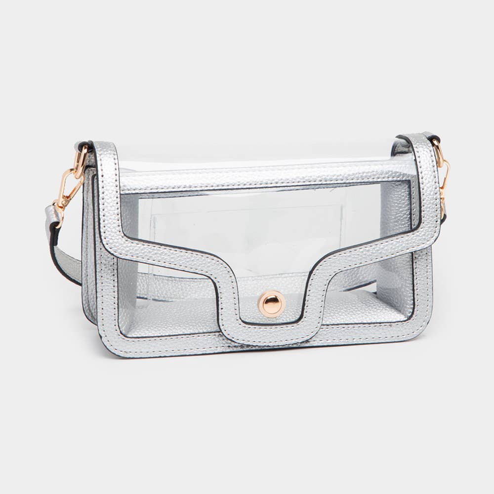 Solid Faux Leather Transparent Rectangle Shoulder Bag: Tan