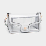 Solid Faux Leather Transparent Rectangle Shoulder Bag: Tan