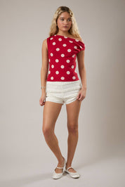 Red Polka Dot Asymmetrical Top