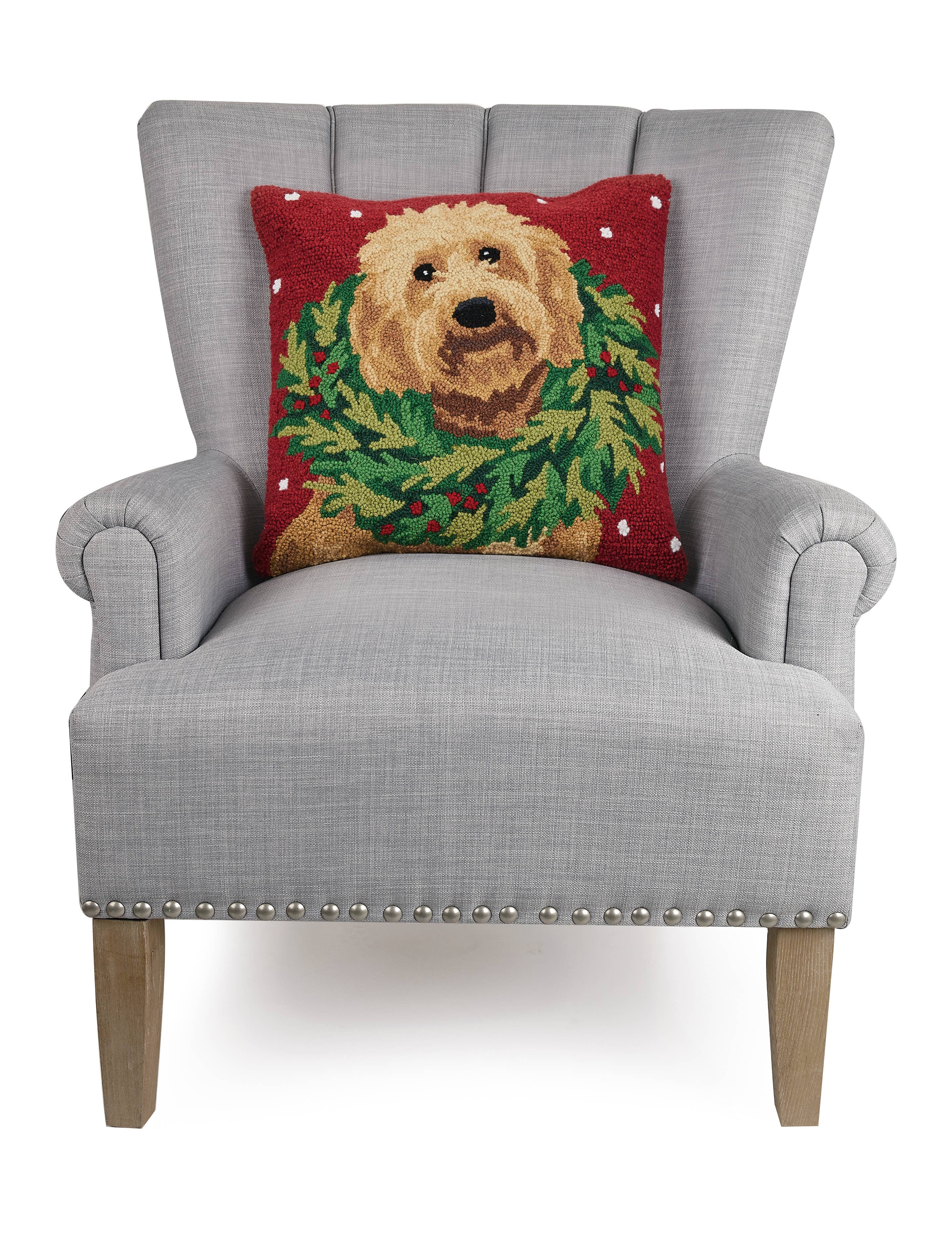 Labradoodle w/Wreath Hook Pillow
