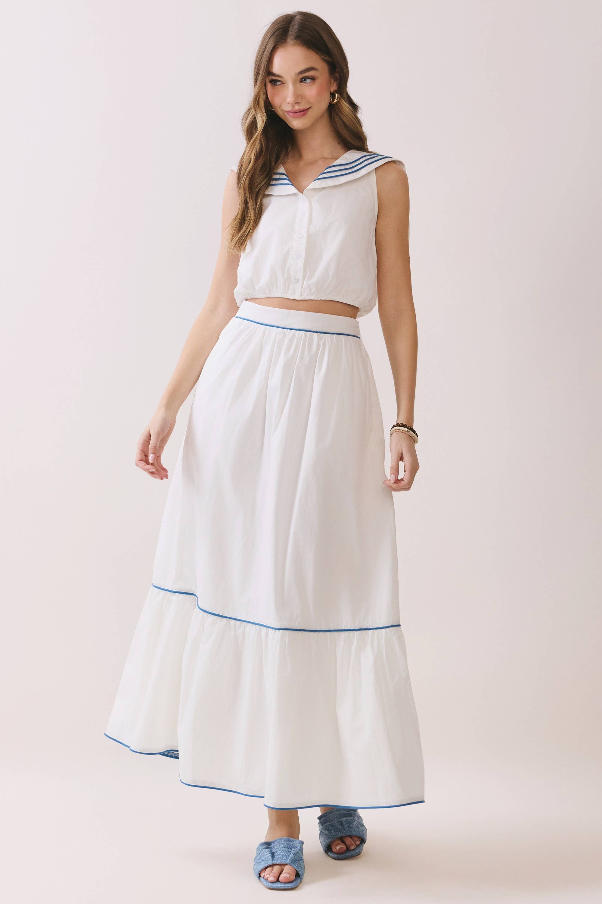 White & Blue Tiered Skirt