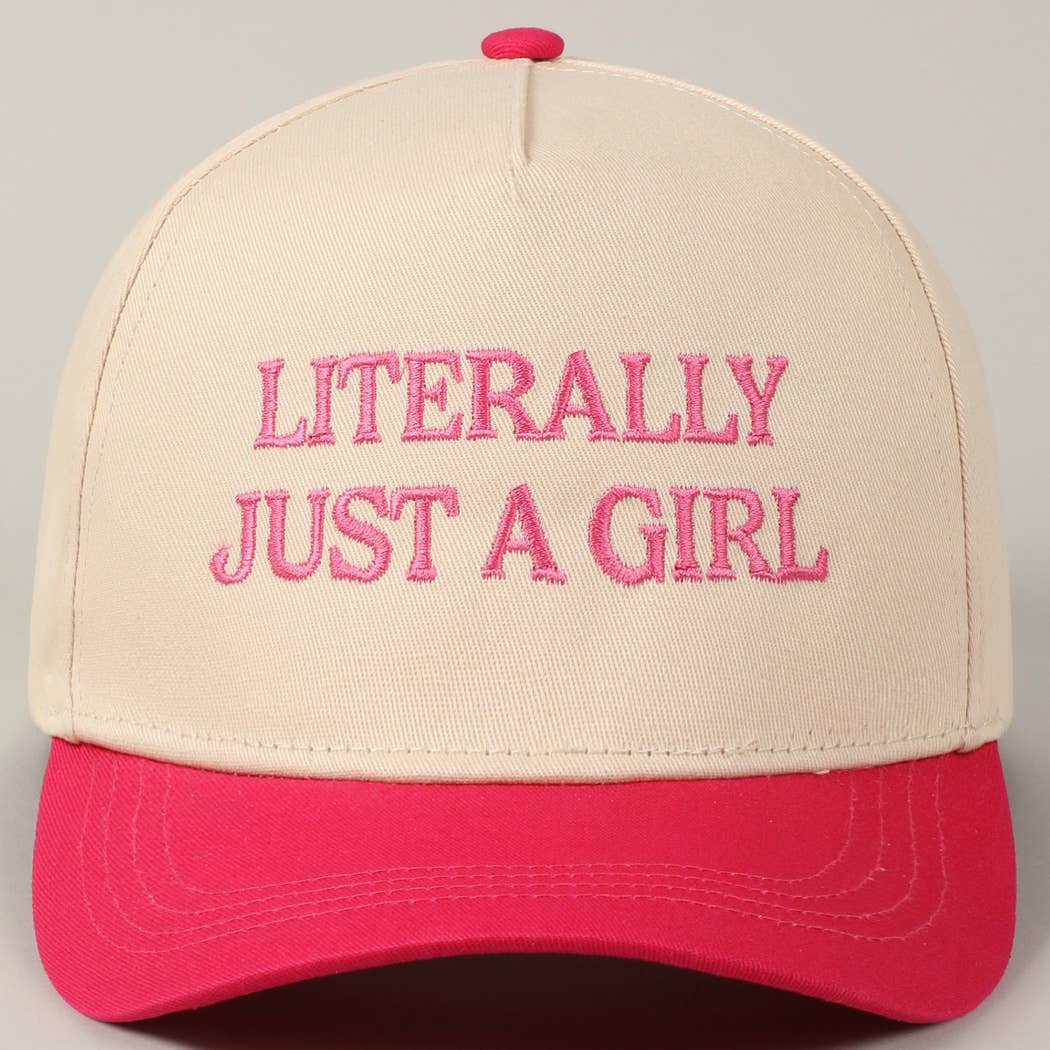 Literally Just A Girl Embroidery Two Tone Trucker Hat: FUCHSIA / ONE SIZE