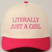Literally Just A Girl Embroidery Two Tone Trucker Hat: FUCHSIA / ONE SIZE