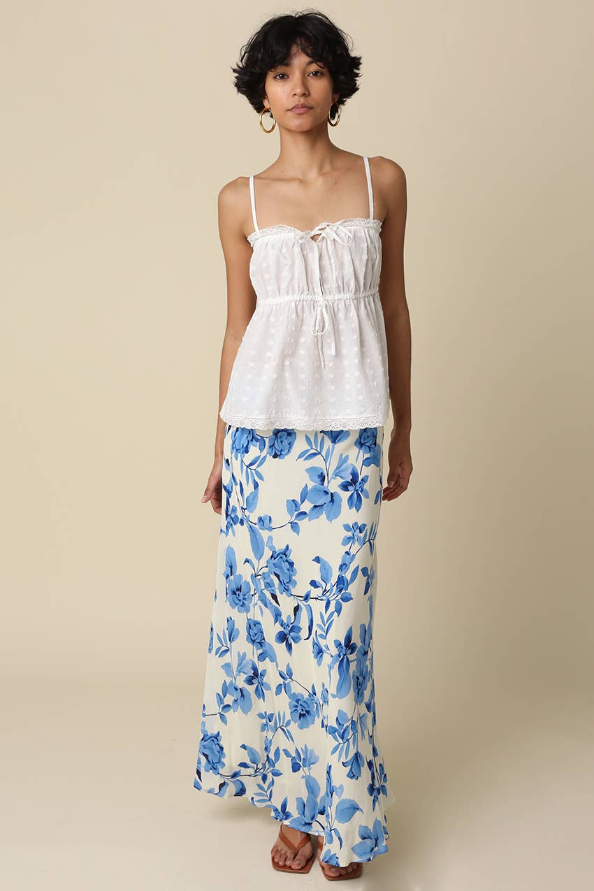 Blue Floral Flow Maxi Skirt