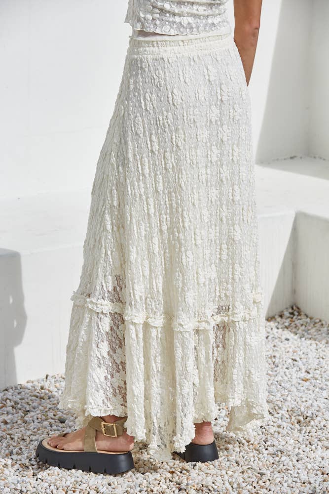 Knit Floral Lace Midi Skirt