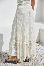 Knit Floral Lace Midi Skirt