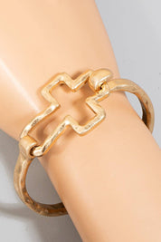 Hammered Cross Coil Spring Hook Bangle Bracelet