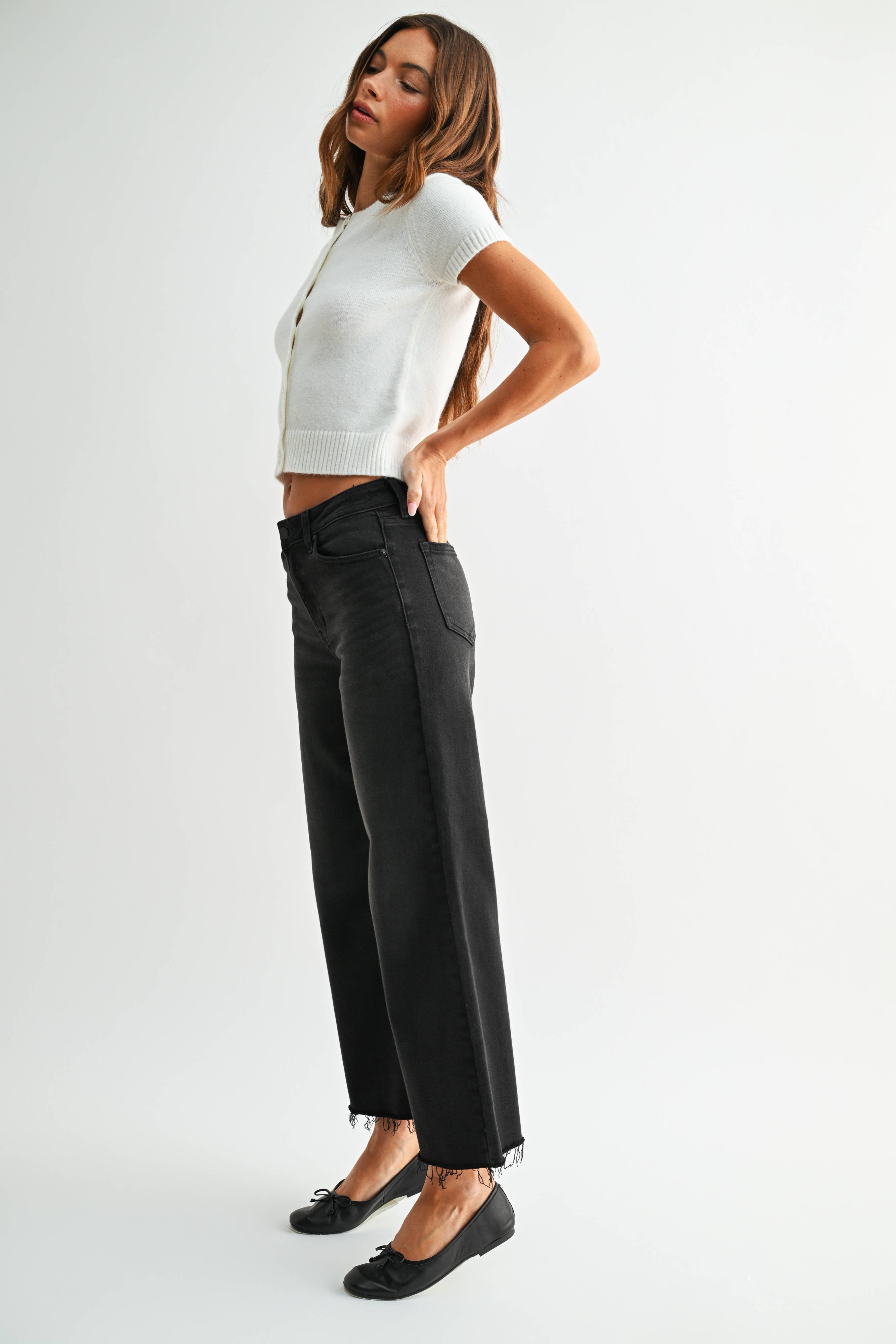 Black Cropped Wide Leg Jeans