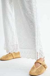 White Floral Eyelet Pants