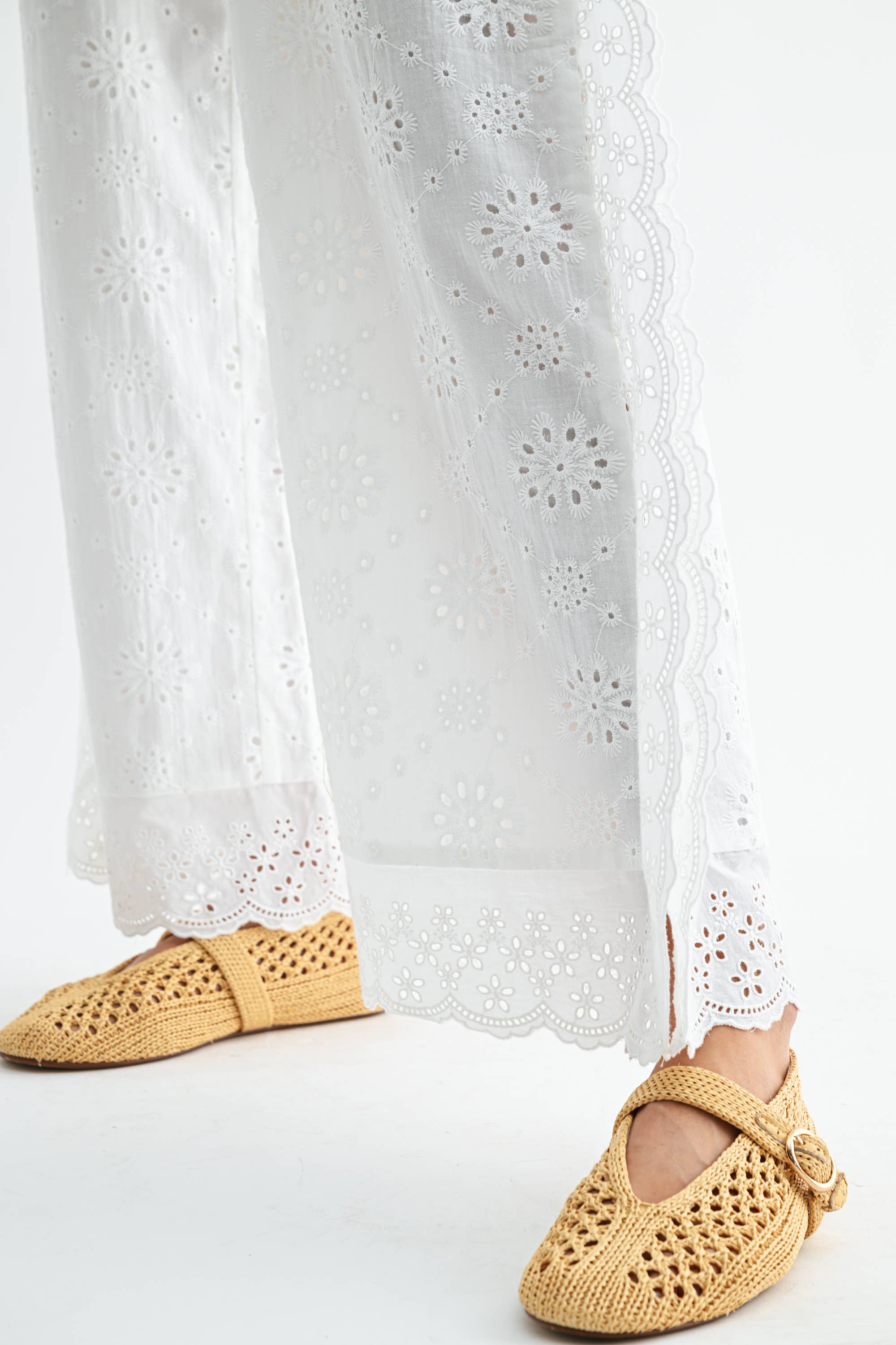 White Floral Eyelet Pants