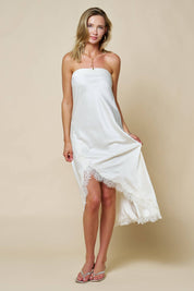 Cream Strapless Satin Midi Dress