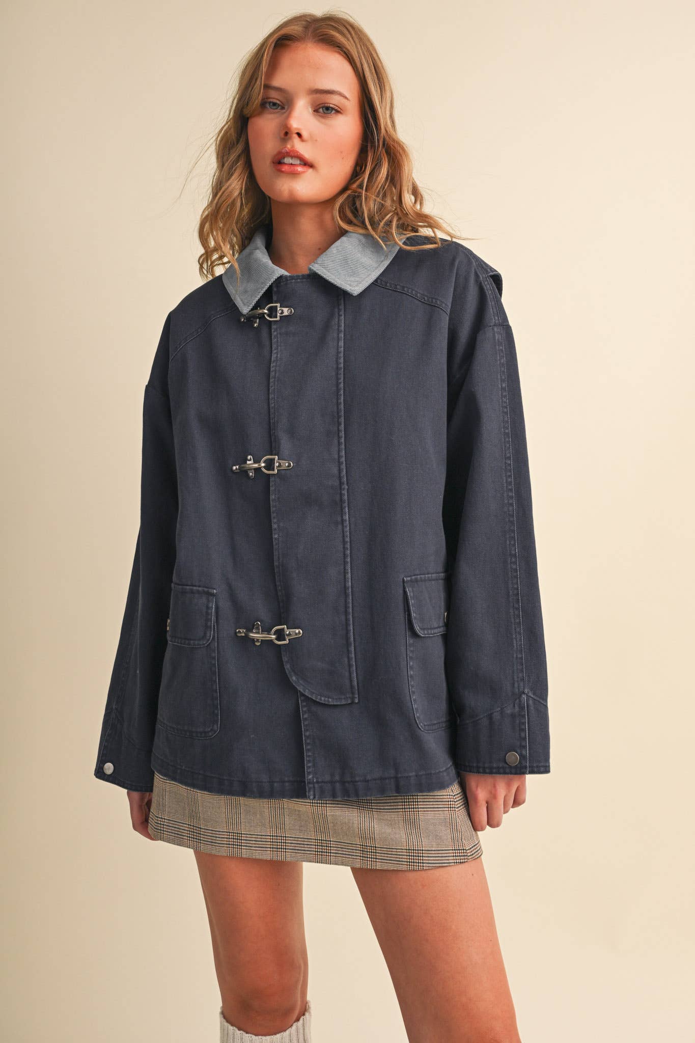 Navy Corduroy Collar Utility Jacket