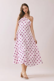 Pink Polka Dot Ruffle Trim Dress