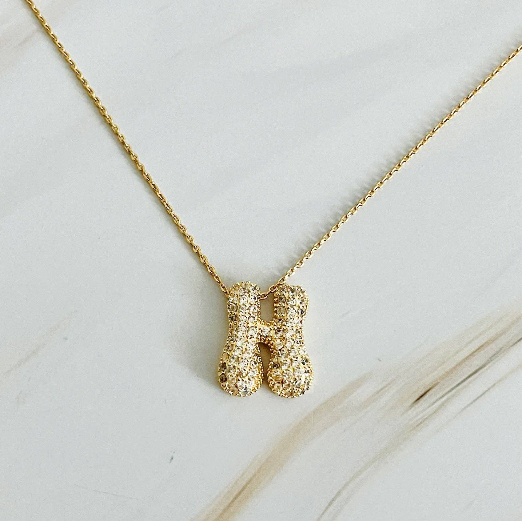 Crystal Bubble Initial Necklace: T at Ninety Nine Boutique, view 17