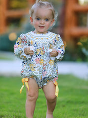 Fall Floral Yellow Bow Baby Romper