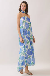 Strapless Floral Maxi Dress with Scarf