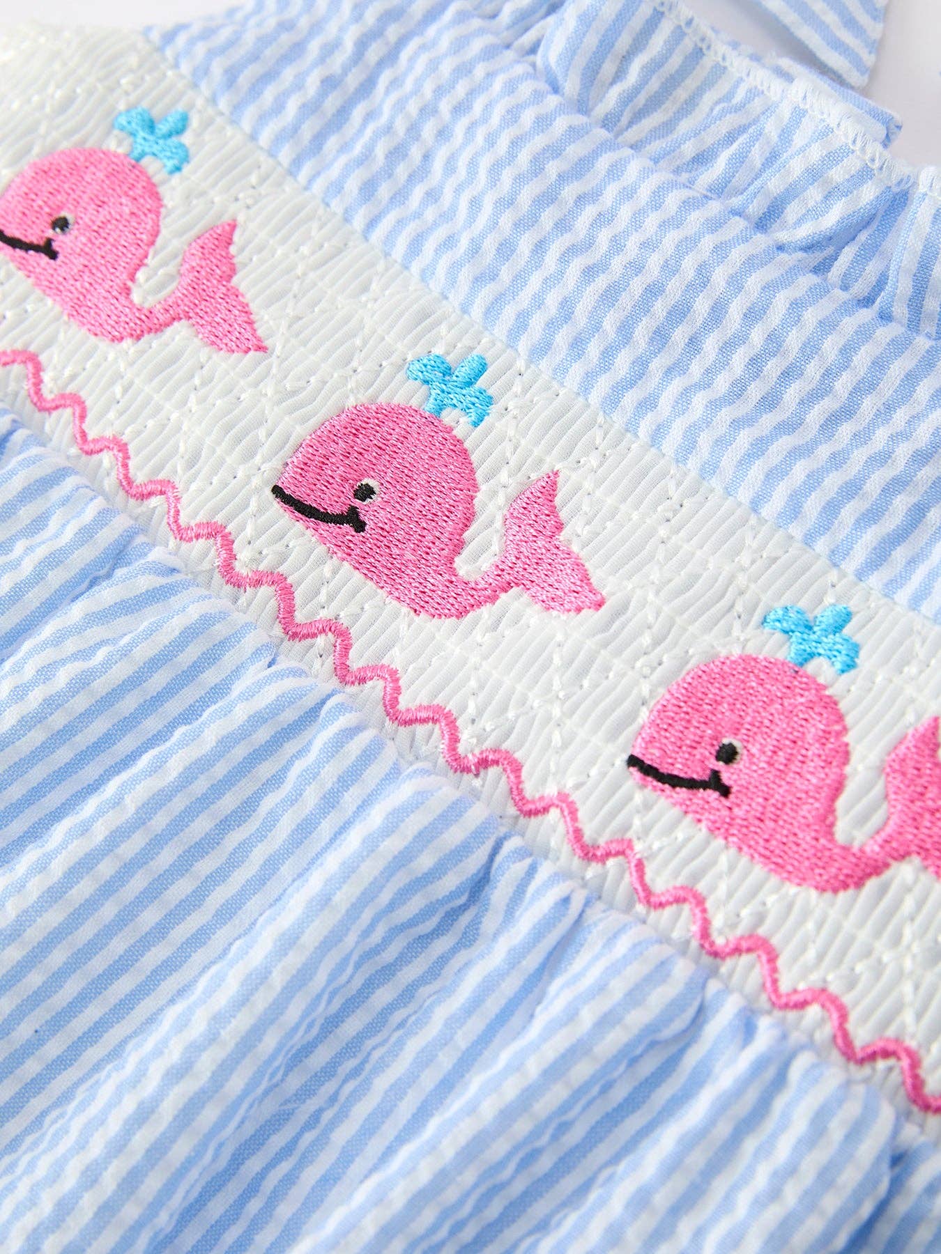Whale Embroidered Smocked Romper