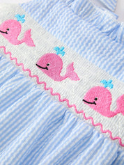 Whale Embroidered Smocked Romper