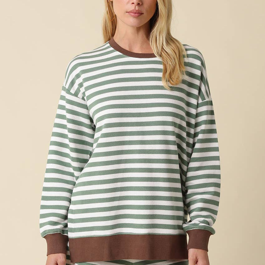 Green Striped Long Sleeve Set — loungewear set and soft horizontal stripes