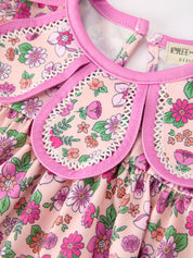 Pink Floral Bow Petals Collar Girls Romper