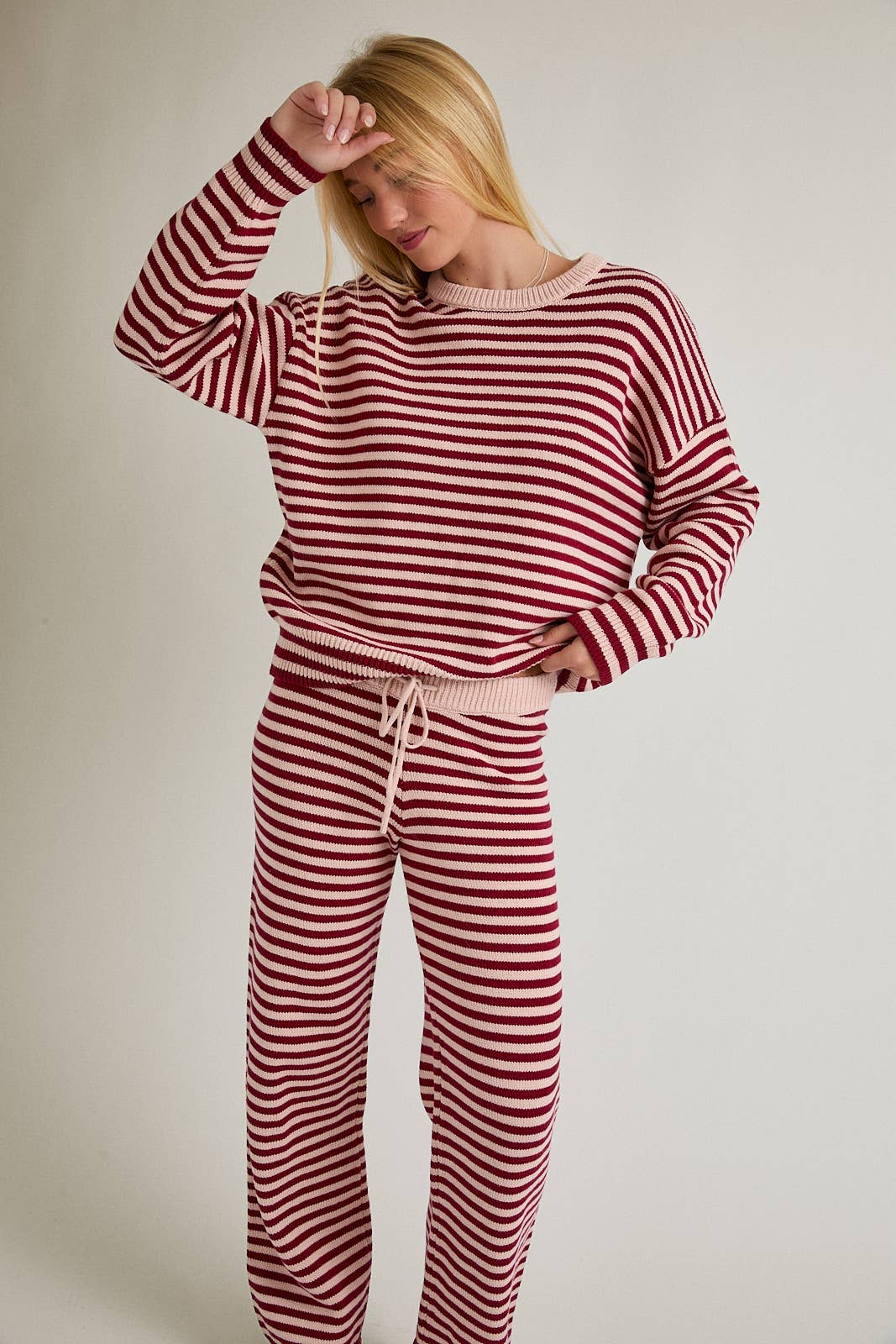 Burgundy & Pink Stripe Sweater & Pants Set