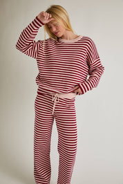 Burgundy & Pink Stripe Sweater & Pants Set
