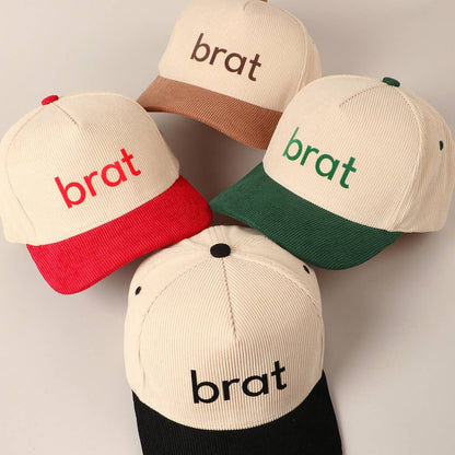 Brat Typographic Two-Tone 5 Panel Corduroy Baseball Cap