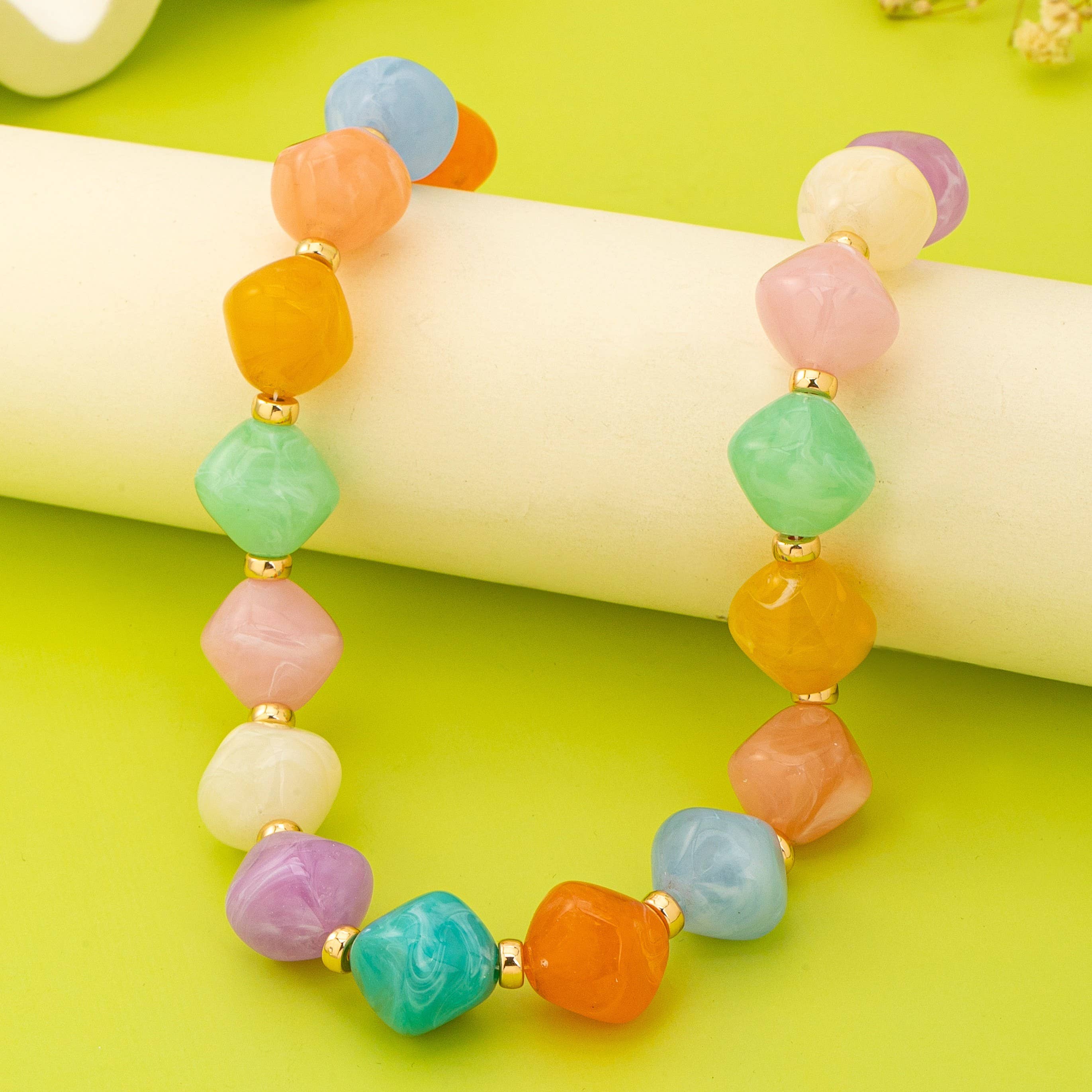 Multicolor Pastel Faceted Bead Necklace