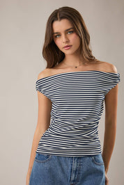 Navy Stripe Off Shoulder Top
