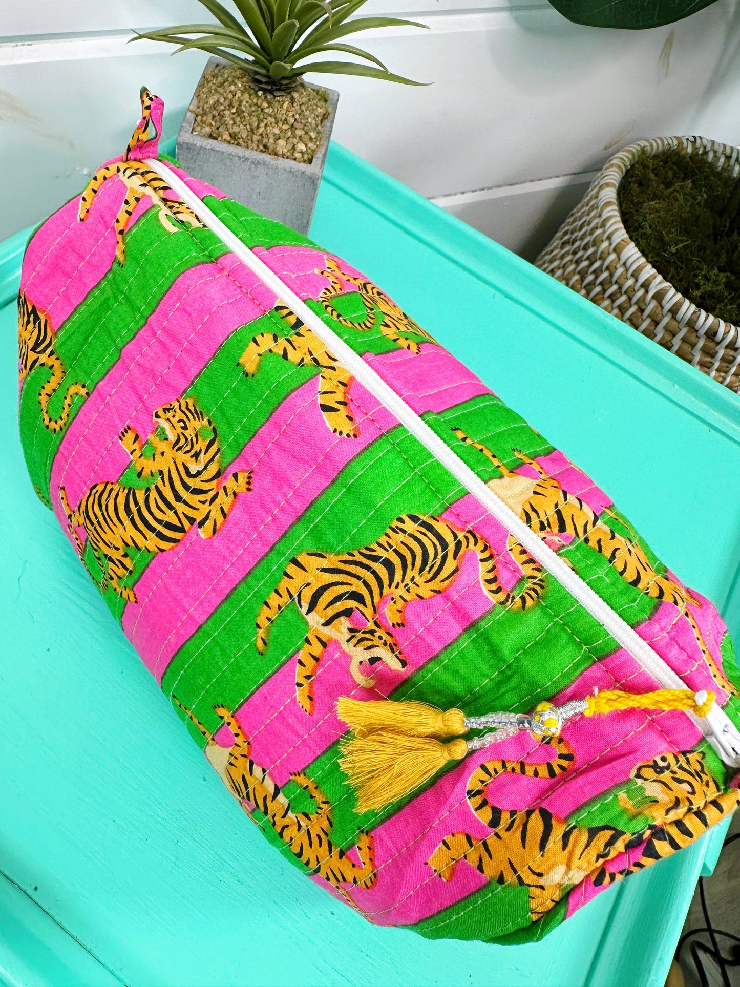 Quilted Tiger Print Makeup Bag | Cosmetics Toiletry Bag