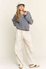 Navy Striped Henley Knit Sweater