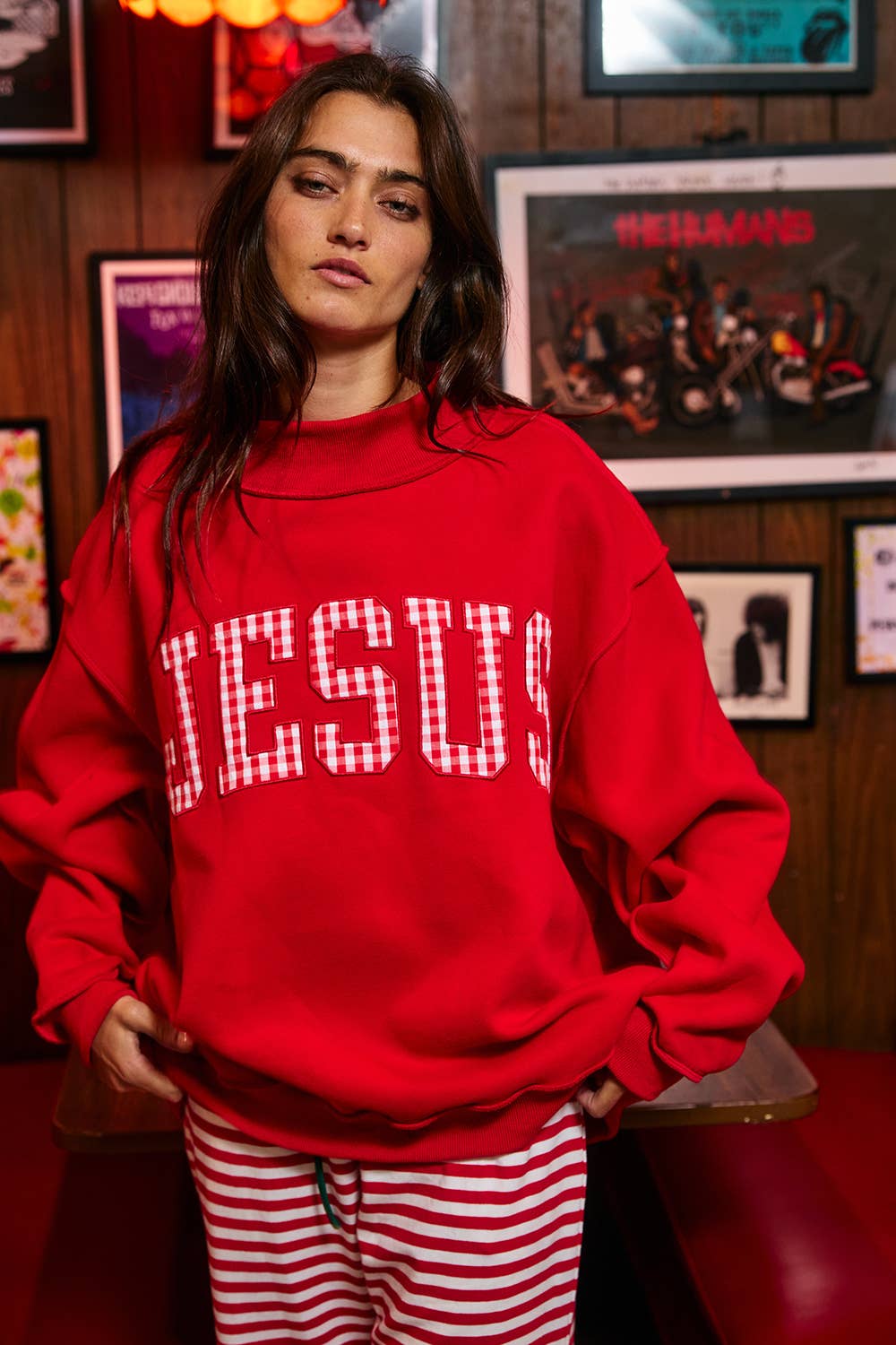 Red Gingham Jesus Mockneck