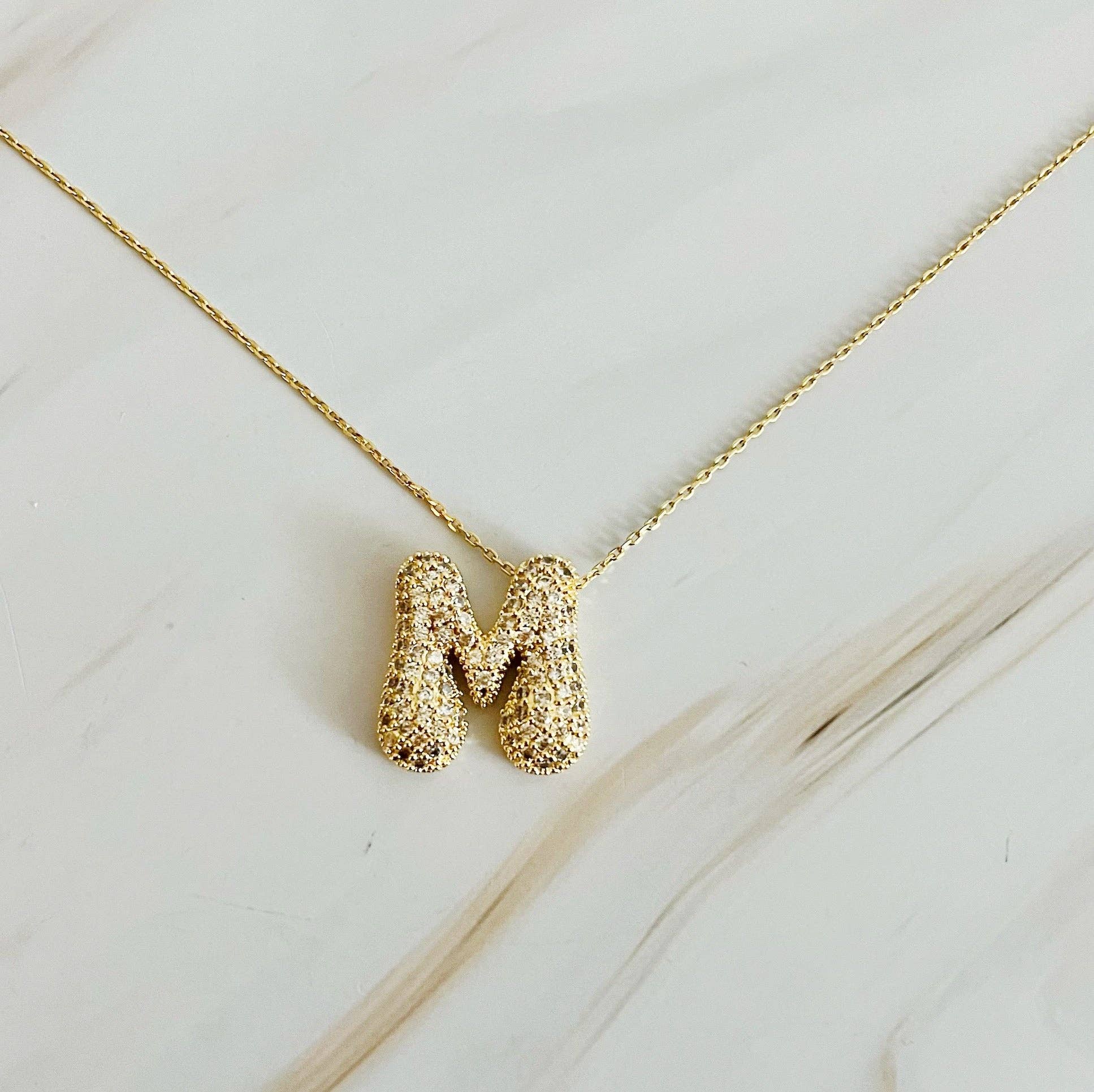 Crystal Bubble Initial Necklace: C