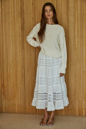 Woven Eyelet Lace Midi Skirt