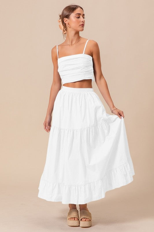 Off White Tiered Top & Skirt Set