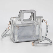 Transparent 3-piece Crossbody Handbag Set: Clear,Silver