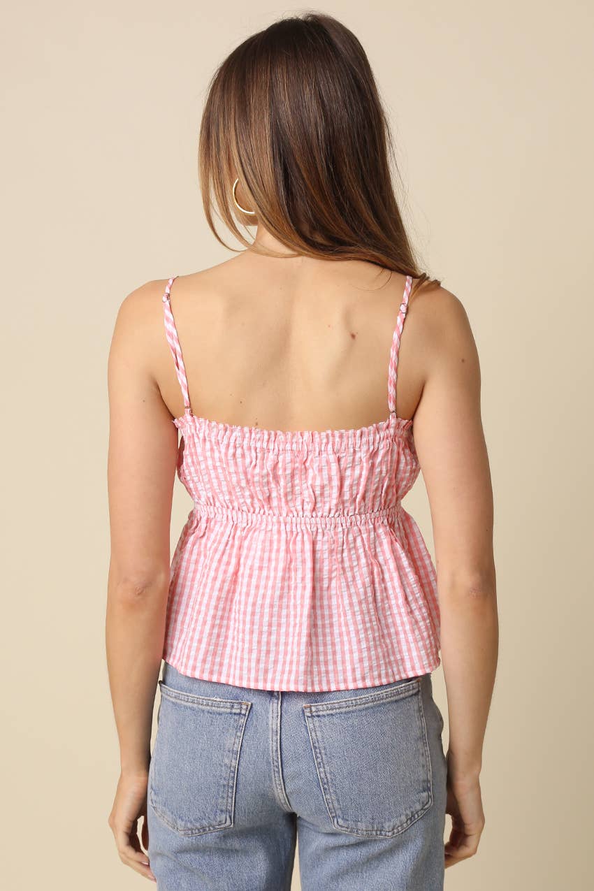 Pink Button-Front Peplum Cami Top