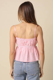 Pink Button-Front Peplum Cami Top