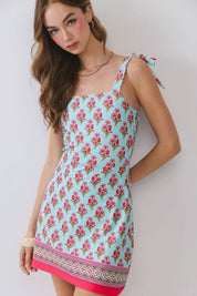 Floral Print Mini Dress with Border Hem